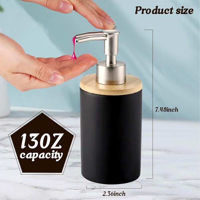 Дозатор для мила з кераміки, 500 мл, з металевим насосом, 2 шт. (білий/чорний)