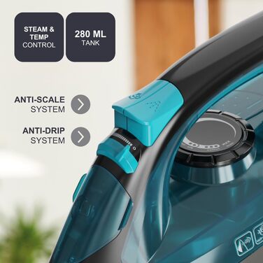 Праска Black+Decker BXIR3000E з керамічною підошвою, 3000 Вт, 200 г/хв, антинакип, функція розпилення, вертикальне прасування, дезінфекція