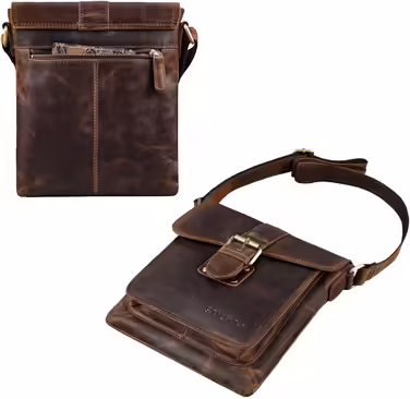 STILORD 'Mattia' Small Crossbody Bag for Men, Genuine Leather Vintage - Shoulder Bag for 10.1 inch Tablets & iPads 9.7 inch - Messenger Bag & Men's Handbag, Color: (Soria - Brown)
