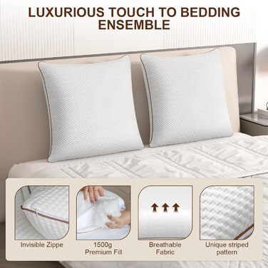 ALOTCHE Pillow 80 x 80 cm, Set of 2 Pillows with Zip, Microfibre Filling Pillow with Removable Bamboo Fibre Cover, Washable Soft Pillows for Bed, Sofa Cushion and Decorative Cushion for Couch or Bed