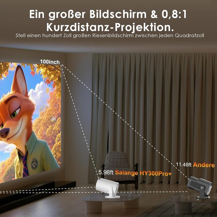 Міні проєктор Salange Mini Beamer 2026,8K з Android, WiFi 6, Bluetooth 5.4, Auto Keystone, 270° поворот, для дому та на вулицю, Sala300pro