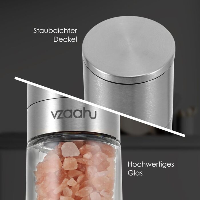 Набір з 2 мельниць для солі та перцю Vzaahu з керамічним механізмом, регулювання помелу, сірі та блакитні, портативні, багаторазові