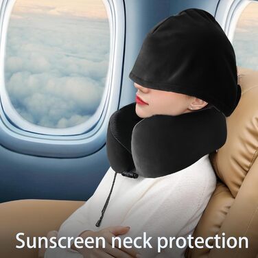 Подушка для шиї Memory Foam | Подушка для подорожей в літаку з 95% світлозахистом, регульована підтримка шиї, Travel Pillow для подорожей, офісу та сну на боці (Чорний)