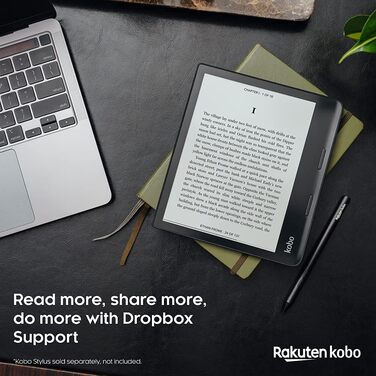 Kobo Sage: Електронна книга з 8-дюймовим HD-екраном Carta E Ink, водонепроникність, Bluetooth, Wi-Fi, 32GB, регулювання яскравості та колірної температури, фільтр блакитного світла