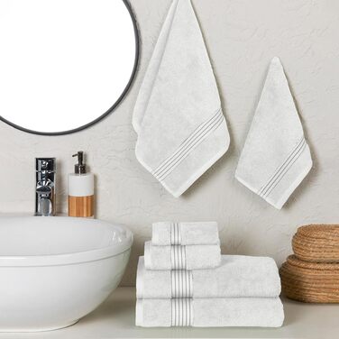Набір рушників Elegant Comfort Premium з турецької бавовни, 6 предметів (2 рушники для обличчя, 2 для рук, 2 банні), гігроскопічні та м'які, білий/сірий