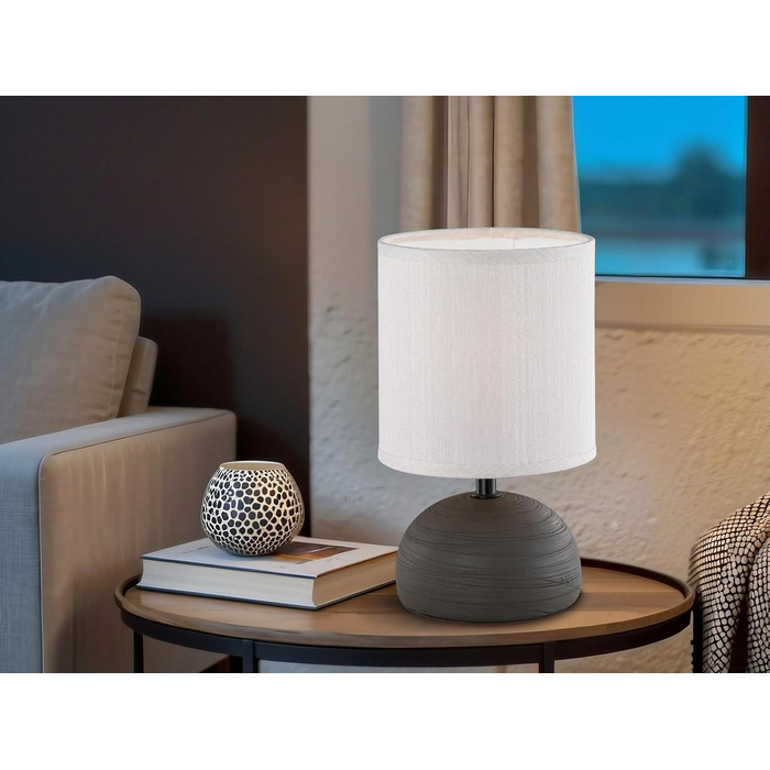 Настільна лампа Reality Leuchten Luci R50351035 з керамічним цоколем під дерево та бежевим абажуром, 1xE14 (коричнева)