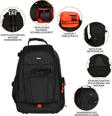 Рюкзак для фотоапарата Rollei Fotoliner Ocean M: з перероблених PET-пляшок, з дощем.і, ручної поклажі, чорний