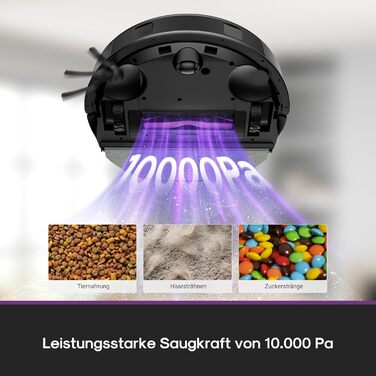 Робот-пилосос Eureka E20 Evo Plus з функцією миття та автопорожненням, 10000 Па, для твердих підлог та килимів, білий (чорний)