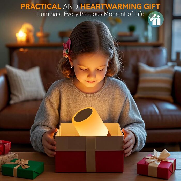 Нічник Auxmir для дітей з акумулятором 3000mAh, LED-лампа настільна сенсорна з регулюванням яскравості, 5 режимів, 13 кольорів, 5 рівнів яскравості, бездротова лампа з таймером та пультом дистанційного керування, нічник для декору спальні, тераси