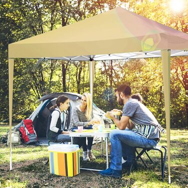 COBIZI Pavilion - Waterproof, Stable, Winter-Proof, Foldable, Pop-Up Gazebo/Party Tent for Beach, Wedding, Garden - with 4 Side Panels, UV Protection 50+, Adjustable Height (Khaki, 3x3m)