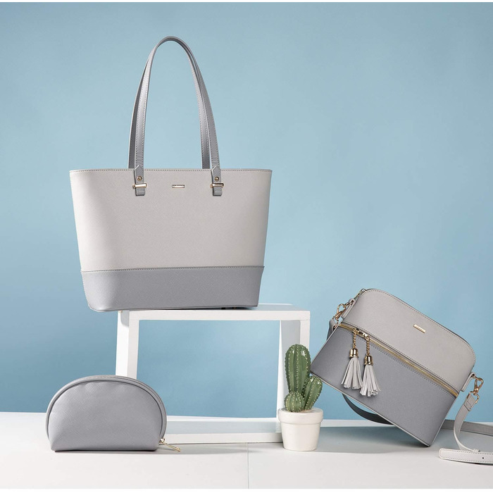 Сумка жіноча LOVEVOOK шопер, комплект 3 в 1, шкіра, сіро-темно-сіра