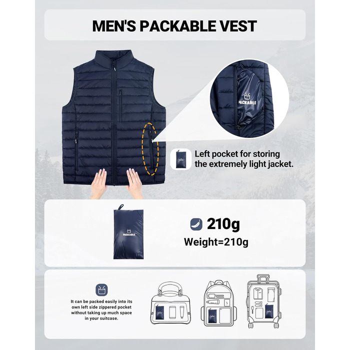 Чоловіча степна жилетка Outdoor Ventures - тепла, легка, для спорту та активного відпочинку (гольф, біг, походи) - темно-синій, XXL