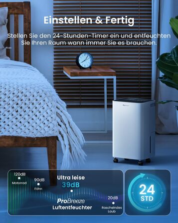 Електричний осушувач повітря ProBreeze 12L - Осушувач ProBreeze для дому, 20 м², з таймером та датчиком вологості