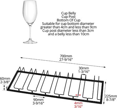 Підставка для вина QWORK® на 7 рядів, чорна - металева підставка для склянок під шафу, для барної кухні