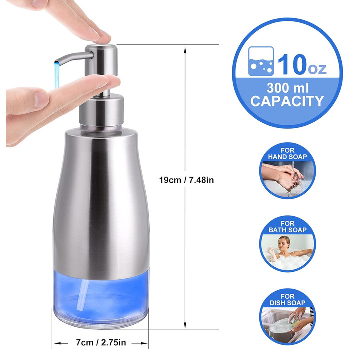 Набір для кухні та ванної кімнати: дозатор мила з нержавіючої сталі, флакон та насос (390 мл, Нікельована сталь)