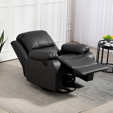 HOMCOM Recliner Chair with Adjustable Backrest & Footrest, Swivel, Up to 150 kg (220 lbs), Steel Frame, 36.6 x 39.4 x 30.7 inches, Black