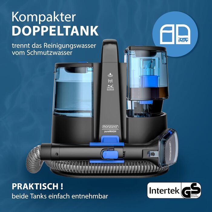 MONZANA® Апарат для чищення м'яких меблів та килимів - пилосос для миття з насадкою 2-в-1, шланг 1,2 м, радіус дії 5,5 м. Для дому