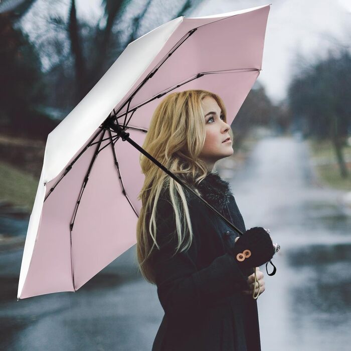 Зонт від сонця та дощу 42/46 дюймів, стійкий до вітру, з 8 ребрами, автоматичний, для чоловіків та жінок (срібний/рожевий)