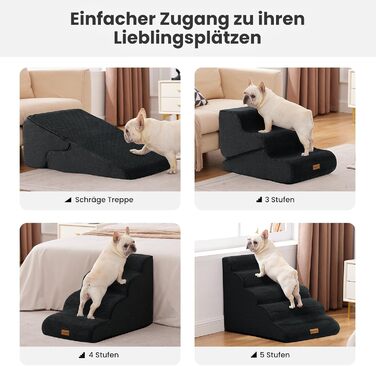 Сходинка для собак Gardner Pet - 35/42 см, 3 сходинки, з високощільної піни, з неслизьким водонепроникним покриттям, для ліжка, дивану, крісла (5 сходинок, чорний колір)
