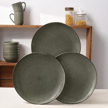 Набір посуду Tempus Serie для 6 осіб, 18 предметів, керамічний, темний оливковий, безпечний у мікрохвильовій печі та посудомийній машині