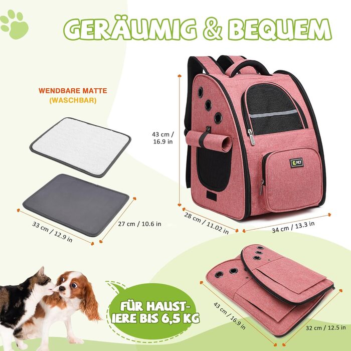 Рюкзак для собак і котів ALLSOPETS - зручний та дихаючий, з безпечним гачком. Ідеально для подорожей, прогулянок та перевезення цуценят. Рожевий колір.