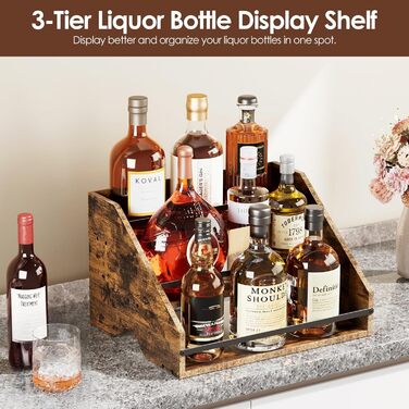Nuovoware Schnapsflaschenregal, Bar Shelf for Schnapps Bottles, 3-Tier Schnapps Cabinet Wine Rack, 12-Bottle Bar Cabinet, Mini Bar Home Retro for Schnaps, Counter Wine Shelves, Bar Display, Wood