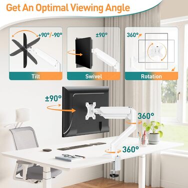 Кріплення для монітора ELIVED EV004W: газ-амортизатор, регулювання висоти, нахил, поворот, VESA 75/100mm (13-32 дюйми)