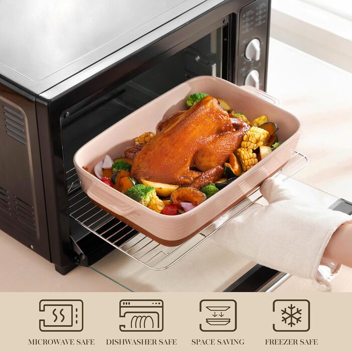 Форма для запікання MALACASA Serie TARA, 4.5л, кераміка, рожева, 35*23.8 см | Для лазаньї, тірамісу та запіканок