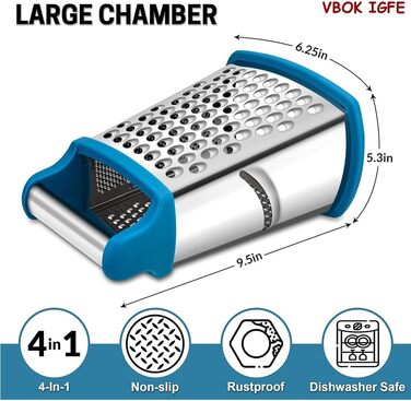 Трока для тертя з нержавіючої сталі, кухонна тертка для грубого та дрібного натирання, для фруктів, овочів, моркви, сиру, придатна для миття в посудомийній машині - Світло-блакитна