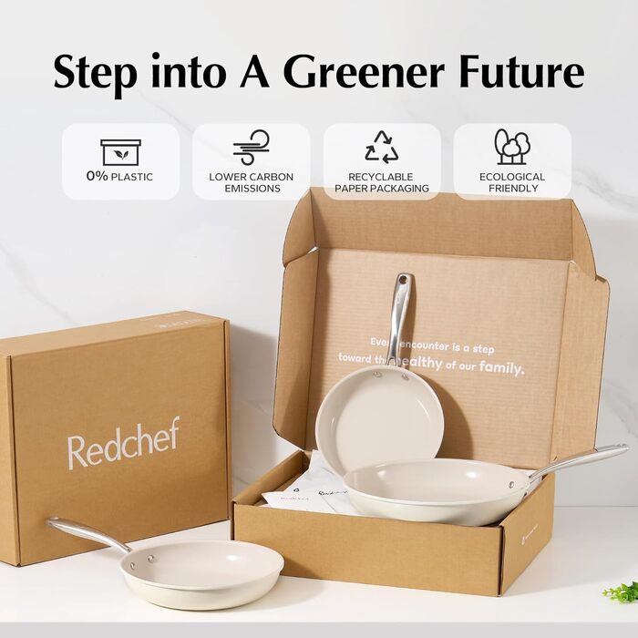 Redchef Ceramic Induction Nonstick Pan Set - 20/24/28cm - PTFE, PFAS, PFOA Free - Compatible with All Cooktops, Oven Safe, Dishwasher Safe