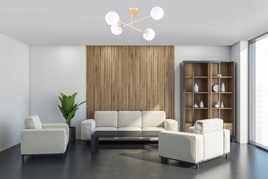 Золота стельова люстра Elegance з білими кулями, LED E27