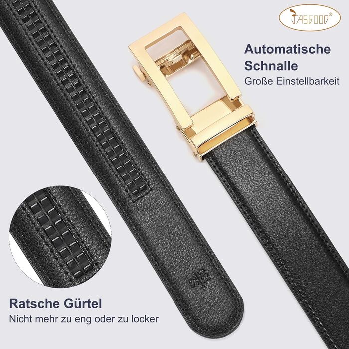 Чоловічий шкіряний ремінь JasGood з автоматичною пряжкою, регульований, без дірок, ширина 35 мм (06-чорний, 130 см, обхват талії 101-115 см)