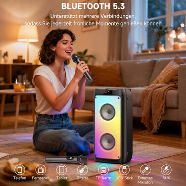 Караоке система JYX T10 з 2 мікрофонами, Bluetooth колонка RGB, портативна караоке-бокс з USB/TF/AUX/FM, для вечірок