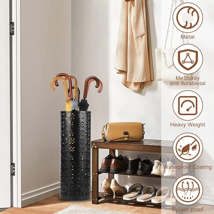 Металева підставка для парасоль та тростинок Rain Collection, 15x15x42 см (Чорний)