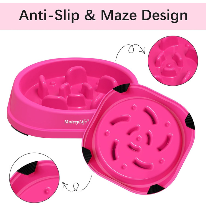 Набір мисок для собак MateeyLife (2 шт) – повільний годівник, антиковзаючі миски для собак середніх та великих порід (рожевий, маленький)