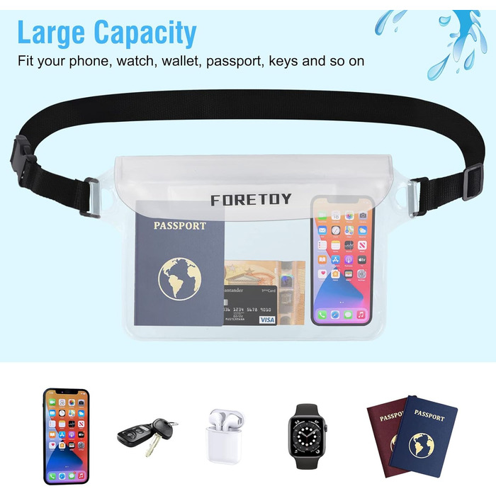 Водонепроникна поясна сумка з регульованим поясом, водонепроникний чохол для телефону IP68. Підходить для фотозйомки, водного спорту, пляжу, плавання, катання на човні та іншого. (Прозорий*2)