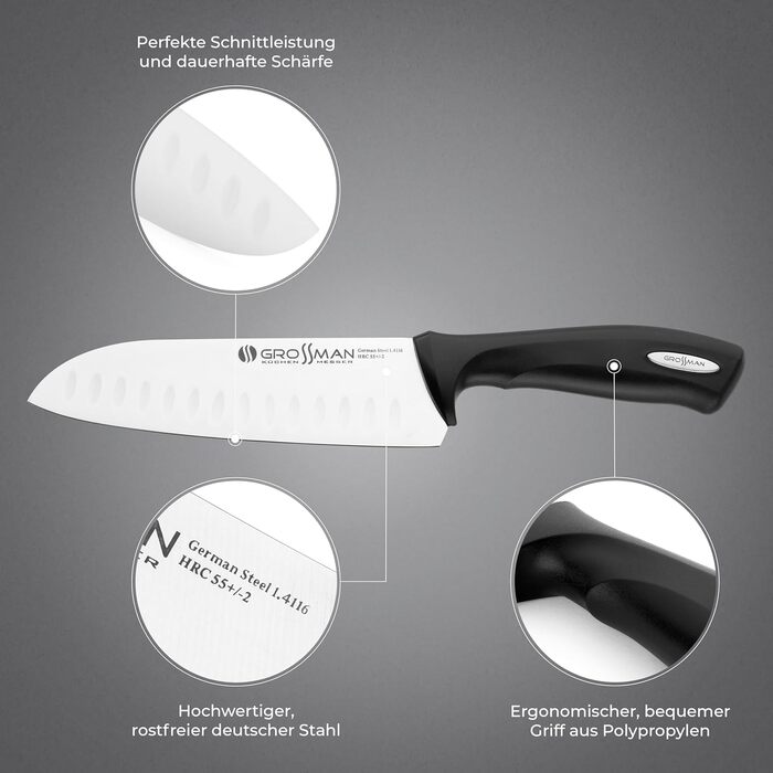 Ніж кухонний Grossman 110EP Santoku, 29 см, сталь, ергономічна ручка