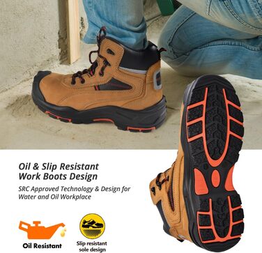 Черевики робочі S3Work M-8518 для чоловіків та жінок, захисні, антистатичні, водонепроникні, з натуральної шкіри, широка колодка, коричневі