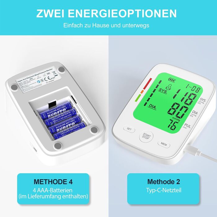 Тонометр на плече для дому | Великий дисплей, визначення аритмії, 2 x 99 пам'ять | 22-42 см