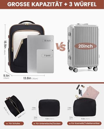 Рюкзак LOVEVOOK для подорожей: ручна поклажа, рюкзак для ноутбука, дамський рюкзак для роботи та бізнесу (18 дюймів, Бежевий, Чорний, Коричневий)