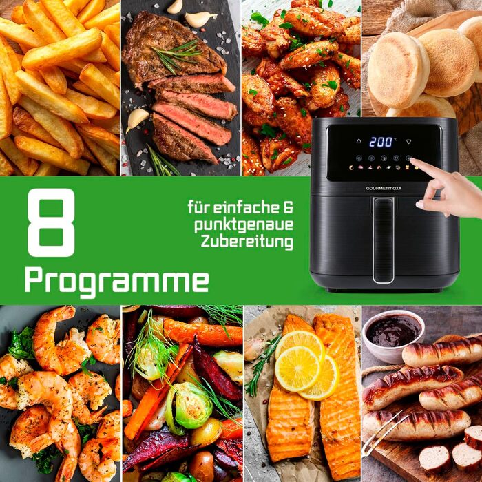 Фритюрниця повітряна Gourmetmaxx AirGenius 9 л з 2 відсіками | 8 програм | Сенсорний дисплей | Для 8 осіб