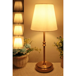 LED настільна лампа бездротова, акумуляторна, 3000mAh, торшер для спальні, вітальні, на терасу, регулювання яскравості, сенсорне управління, ретро-золотий