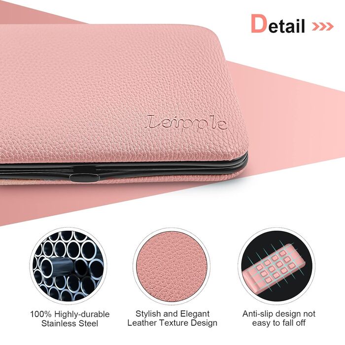 Набір для манікюру та педикюру Leipple: професійний набір з 18 предметів з нержавіючої сталі + шкіряна сумочка (рожевий)