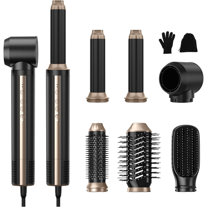 Airstyler Pro 6 в 1: Фен-щітка, плойка, випрямляч. 1400W, іонізація, 110000 об/хв. Для всіх типів волосся. Чорне золото