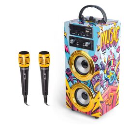 Дитячий караоке-апарат Trendix рожевого кольору з 2 мікрофонами, FM-радіо, USB, Bluetooth, SD-картою. Музична скринька з мікрофоном - ідеальний подарунок!