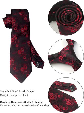 Чоловічий краватковий комплект: краватка з квітковим візерунком пейзлі, нагрудна хустинка, затискачі для краваток та запонок. Чорно-червоний колір, подарункова коробка.