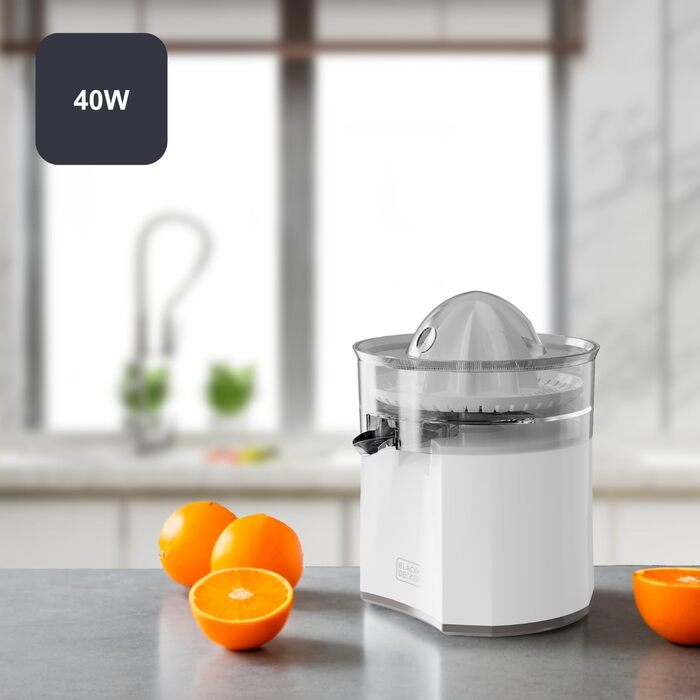 Електрична соковитискачка для цитрусових BLACK+DECKER BXCJ350E, 350W, з нержавіючої сталі, регулятор м'якоті, 2 насадки