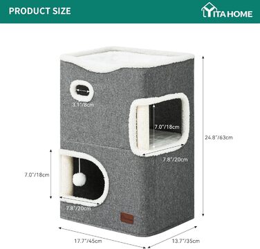 YITAHOME Cat House Indoor, Cat Bed for Indoor Cats, Cat Tunnel, Cat Cave, Small Scratching Post, Cat Furniture, Cat Bed Cave, cat caves, Cat Beds (Gray)