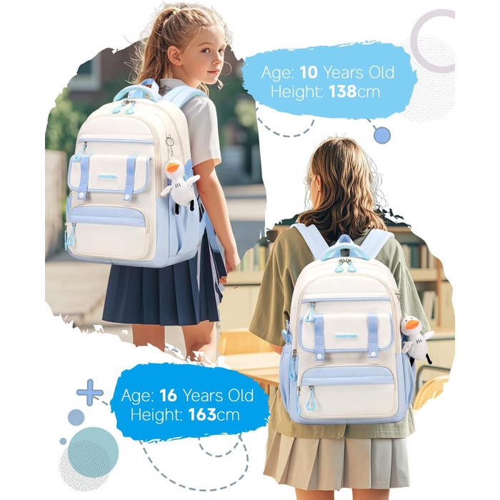 Шкільний рюкзак для дівчинки 2 в 1, рюкзак для підлітків 3-7 класів, шкільний набір з сумкою через плече, блакитний