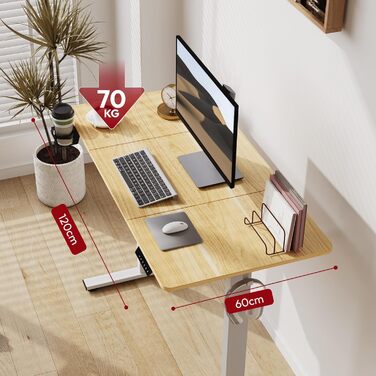 Електричний стіл Sanodesk з регулюванням висоти, 120x60 см, білий, з пам'яттю налаштувань, Ahorn+білий